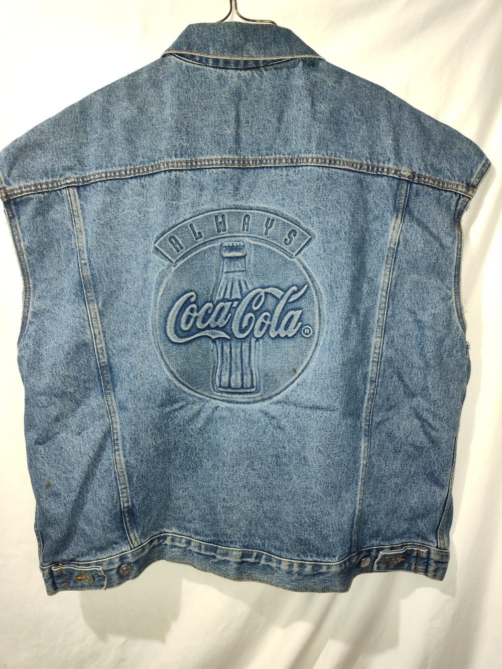 Coca Cola Men's Denim Vest in Medium Blue with Embossed Logo